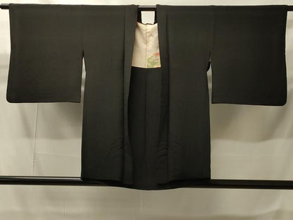 平和屋着物＃羽織　寿光織　扇面花文　黒地　銀糸　正絹　逸品　CABH6901in