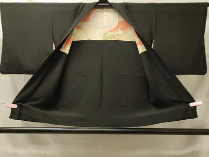 平和屋着物＃羽織　寿光織　扇面花文　黒地　銀糸　正絹　逸品　CABH6901in