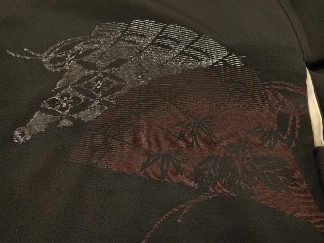平和屋着物＃羽織　寿光織　扇面花文　黒地　銀糸　正絹　逸品　CABH6901in