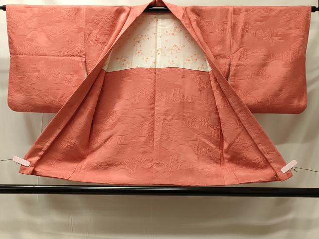 平和屋着物＃羽織　色無地　霞草花地紋　黄丹色　正絹　逸品　未使用　CABH6902in