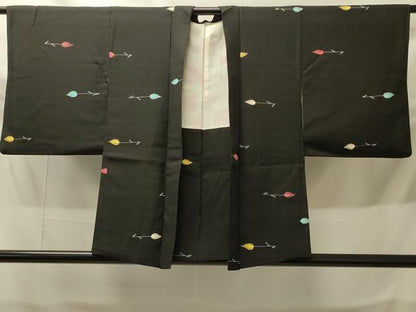 平和屋着物＃羽織　枝花文　黒地　正絹　逸品　CABH6907in