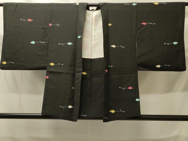 平和屋着物＃羽織　枝花文　黒地　正絹　逸品　CABH6907in
