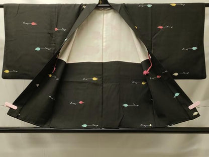 平和屋着物＃羽織　枝花文　黒地　正絹　逸品　CABH6907in