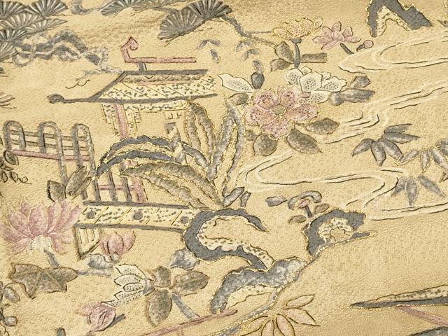 平和屋着物＃羽織　風景草花文　暈し染め　金彩　正絹　逸品　CABH6908in
