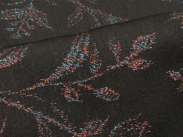 平和屋着物＃羽織　寿光織　単衣　枝花文　黒地　正絹　逸品　CABH6912in