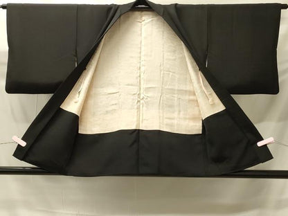 平和屋着物＃羽織　寿光織　枝葉文　黒地　銀糸　正絹　逸品　CABH6915in