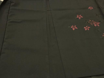 平和屋着物＃羽織　総刺繍　枝花文　黒地　金糸　正絹　逸品　CABH6916in