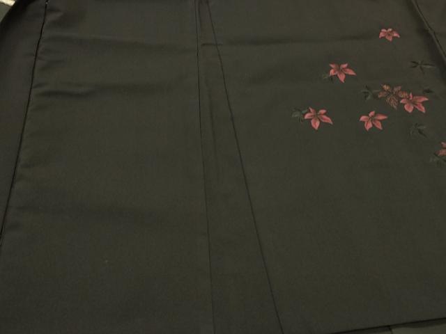 平和屋着物＃羽織　総刺繍　枝花文　黒地　金糸　正絹　逸品　CABH6916in