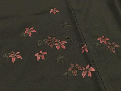 平和屋着物＃羽織　総刺繍　枝花文　黒地　金糸　正絹　逸品　CABH6916in