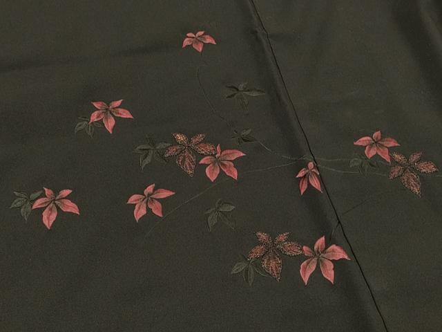 平和屋着物＃羽織　総刺繍　枝花文　黒地　金糸　正絹　逸品　CABH6916in