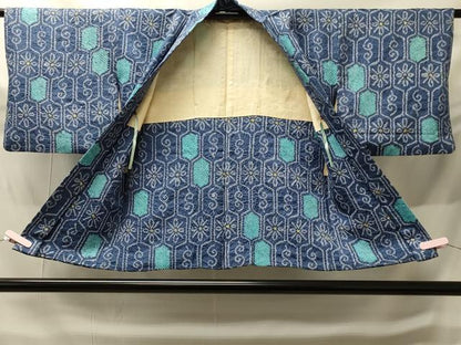 平和屋着物＃羽織　総絞り　亀甲花文　正絹　逸品　CABH6921in