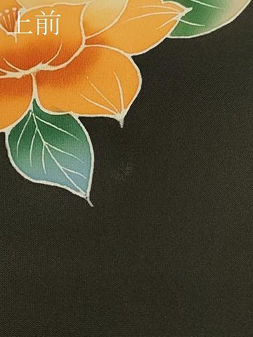 平和屋着物＃羽織　友禅　草花文　黒地　正絹　逸品　未使用　CABH6923in