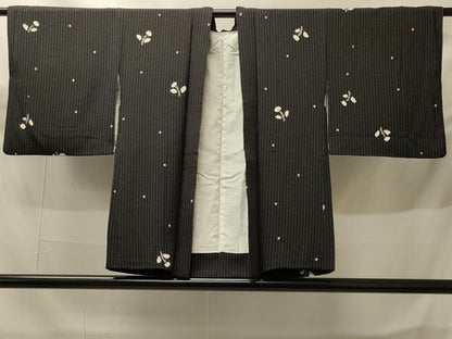 平和屋着物＃羽織　絞り　草花間道　黒地　正絹　逸品　CABH6924in