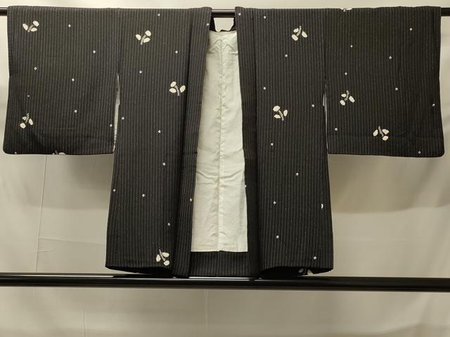 平和屋着物＃羽織　絞り　草花間道　黒地　正絹　逸品　CABH6924in