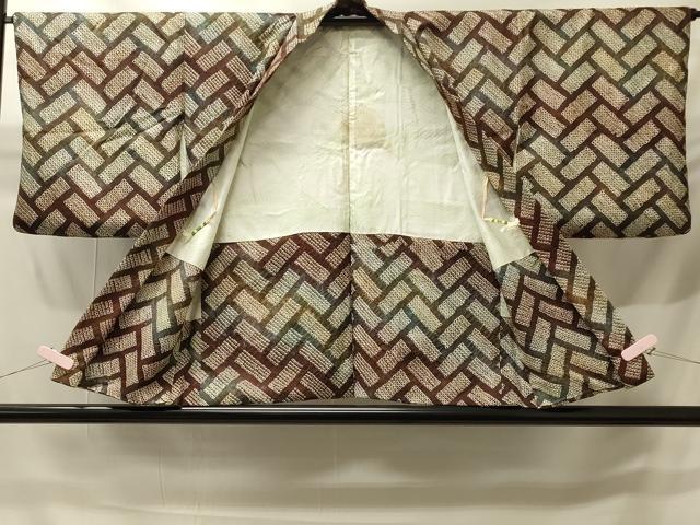 平和屋着物＃羽織　総絞り　檜垣文　暈し染め　正絹　逸品　CABH6925in