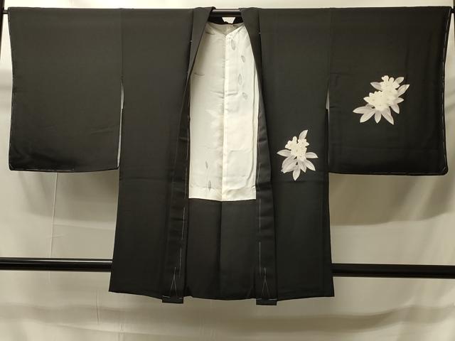 平和屋着物＃羽織　刺繍　草花文　黒地　正絹　逸品　未使用　CABH6927in