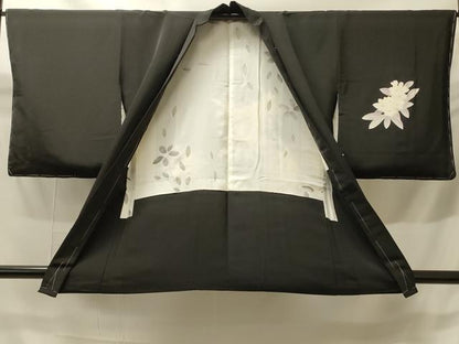 平和屋着物＃羽織　刺繍　草花文　黒地　正絹　逸品　未使用　CABH6927in