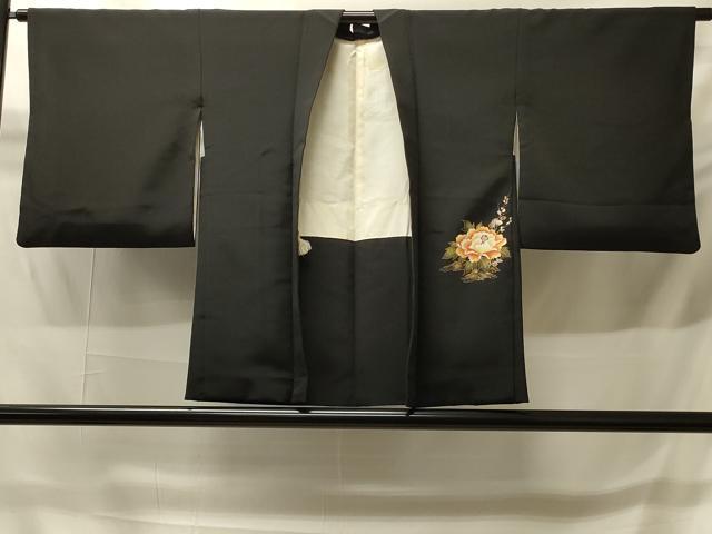 平和屋着物＃羽織　渡り橋草花文　黒地　金彩　正絹　逸品　CABH6928in