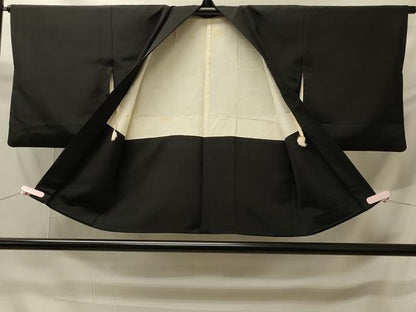 平和屋着物＃羽織　渡り橋草花文　黒地　金彩　正絹　逸品　CABH6928in