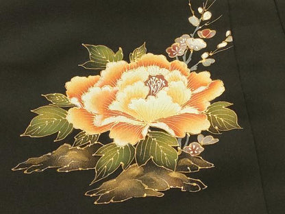 平和屋着物＃羽織　渡り橋草花文　黒地　金彩　正絹　逸品　CABH6928in