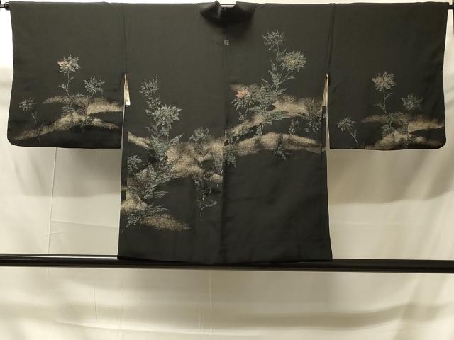 平和屋着物＃羽織　寿光織　枝花文　黒地　金銀糸　正絹　逸品　CABH6931in