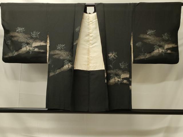 平和屋着物＃羽織　寿光織　枝花文　黒地　金銀糸　正絹　逸品　CABH6931in
