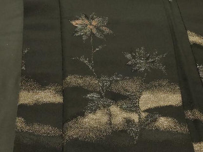 平和屋着物＃羽織　寿光織　枝花文　黒地　金銀糸　正絹　逸品　CABH6931in