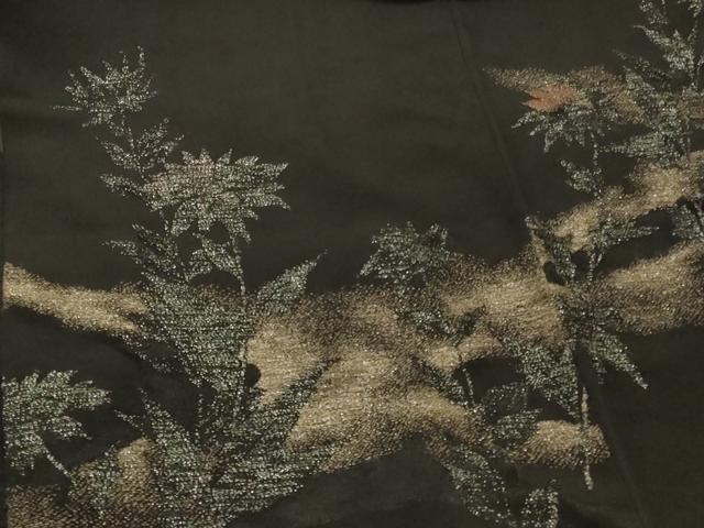 平和屋着物＃羽織　寿光織　枝花文　黒地　金銀糸　正絹　逸品　CABH6931in