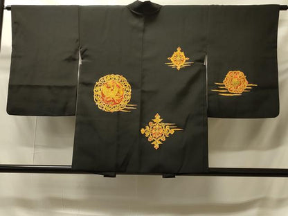 平和屋着物＃中国三大刺繍　相良刺繍　羽織　鏡裏鳳凰花文　黒地　正絹　逸品　CABH6932in