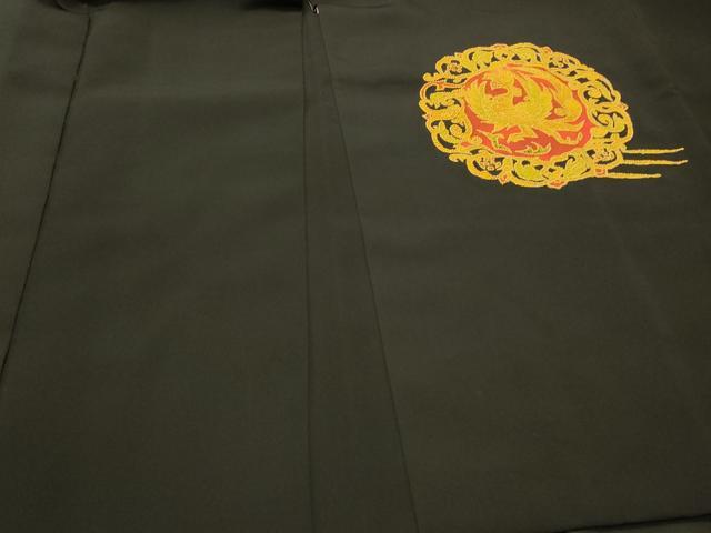 平和屋着物＃中国三大刺繍　相良刺繍　羽織　鏡裏鳳凰花文　黒地　正絹　逸品　CABH6932in