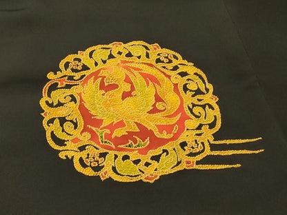 平和屋着物＃中国三大刺繍　相良刺繍　羽織　鏡裏鳳凰花文　黒地　正絹　逸品　CABH6932in