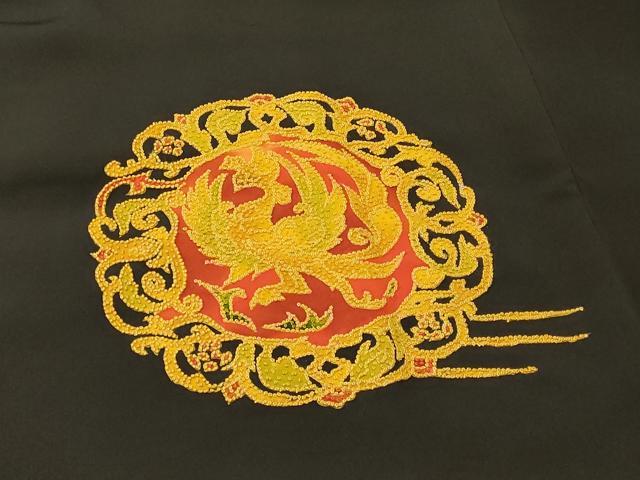 平和屋着物＃中国三大刺繍　相良刺繍　羽織　鏡裏鳳凰花文　黒地　正絹　逸品　CABH6932in