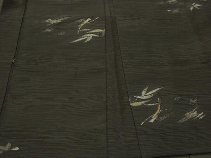 平和屋着物＃羽織　寿光織　草葉文　黒地　金銀糸　正絹　逸品　CABH6933in