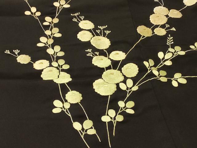 平和屋着物＃羽織　総刺繍　枝花文　黒地　金糸　正絹　逸品　CABH6934in