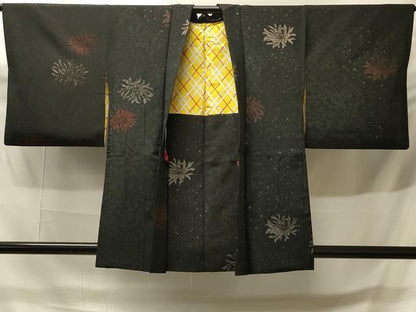 平和屋着物＃羽織　寿光織　乱菊　黒地　銀糸　正絹　逸品　CABH6935in