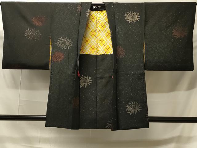 平和屋着物＃羽織　寿光織　乱菊　黒地　銀糸　正絹　逸品　CABH6935in