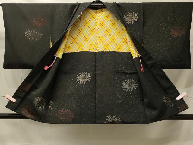 平和屋着物＃羽織　寿光織　乱菊　黒地　銀糸　正絹　逸品　CABH6935in