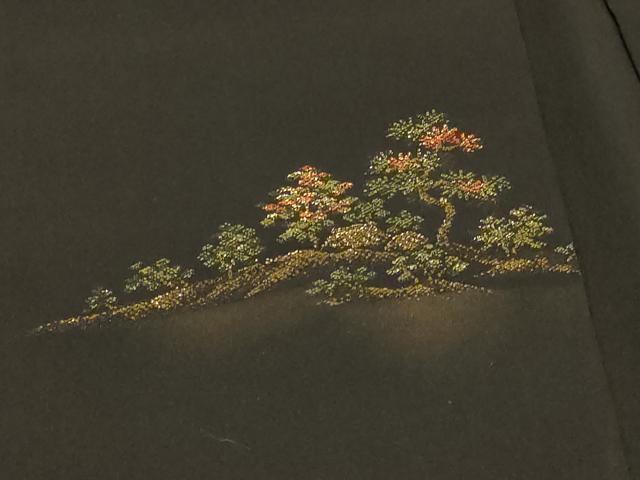 平和屋着物＃羽織　寿光織　風景草花文　黒地　金糸　正絹　逸品　CABH6938in