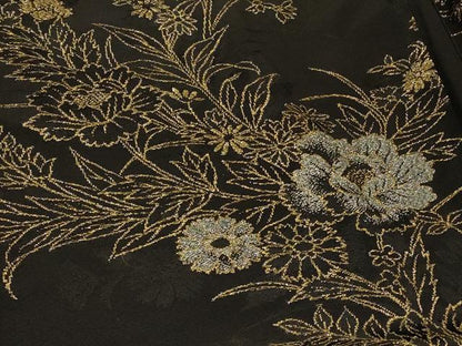 平和屋着物＃羽織　寿光織　草花文　黒地　金銀糸　正絹　逸品　CABH6939in