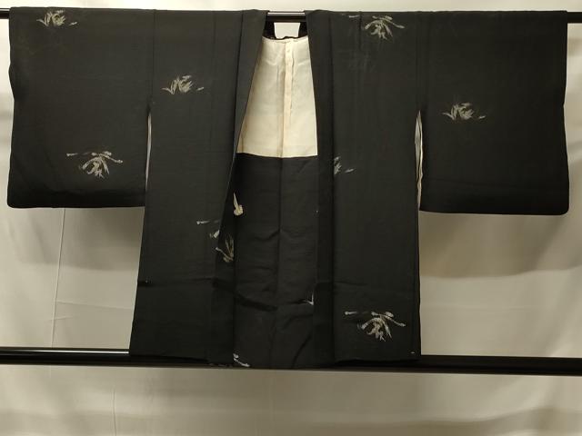 平和屋着物＃羽織　寿光織　抽象文　黒地　銀糸　正絹　逸品　CABH6940in