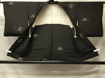 平和屋着物＃羽織　寿光織　抽象文　黒地　銀糸　正絹　逸品　CABH6940in