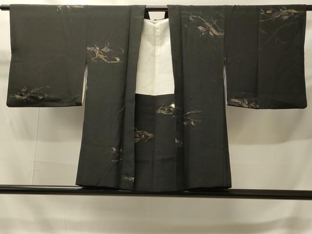 平和屋着物＃羽織　寿光織　枝葉文　黒地　金銀糸　正絹　逸品　CABH6944in