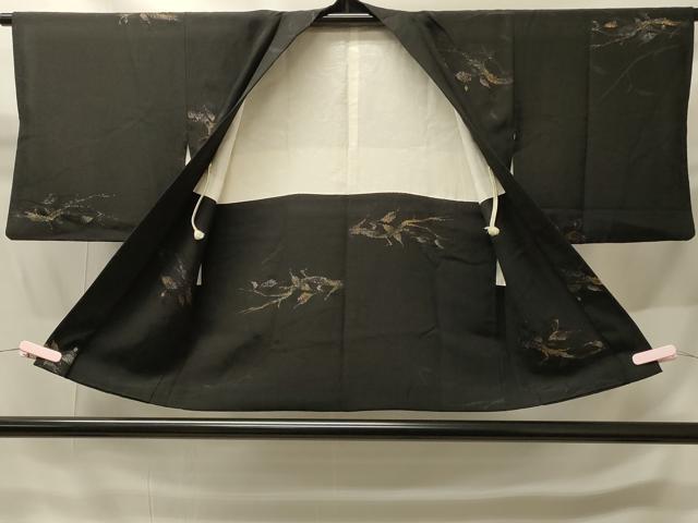 平和屋着物＃羽織　寿光織　枝葉文　黒地　金銀糸　正絹　逸品　CABH6944in