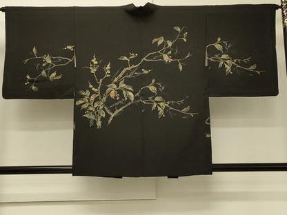 平和屋着物＃羽織　寿光織　南天文　黒地　金糸　正絹　逸品　CABH6951in