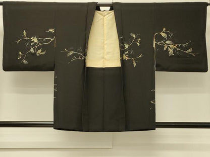 平和屋着物＃羽織　寿光織　南天文　黒地　金糸　正絹　逸品　CABH6951in