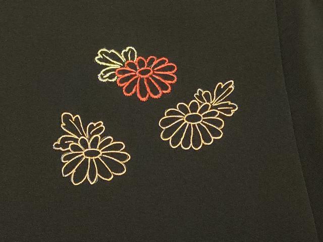 平和屋着物＃羽織　刺繍　地紙吉祥草花文　黒地　金彩　正絹　逸品　CABH6952in
