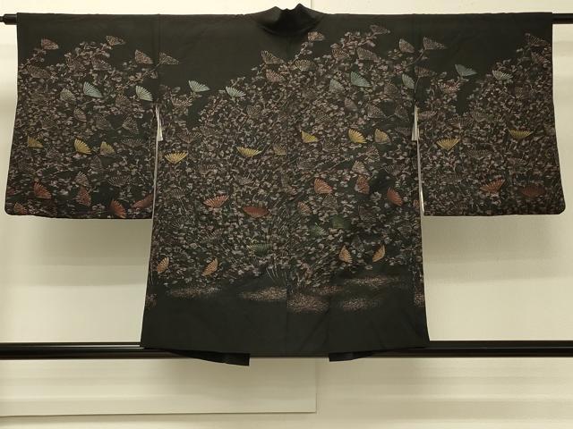 平和屋着物＃羽織　寿光織　枝花文　黒地　金糸　正絹　逸品　CABH6955in