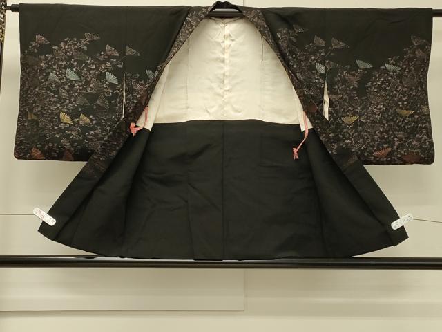 平和屋着物＃羽織　寿光織　枝花文　黒地　金糸　正絹　逸品　CABH6955in