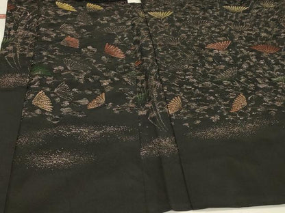 平和屋着物＃羽織　寿光織　枝花文　黒地　金糸　正絹　逸品　CABH6955in