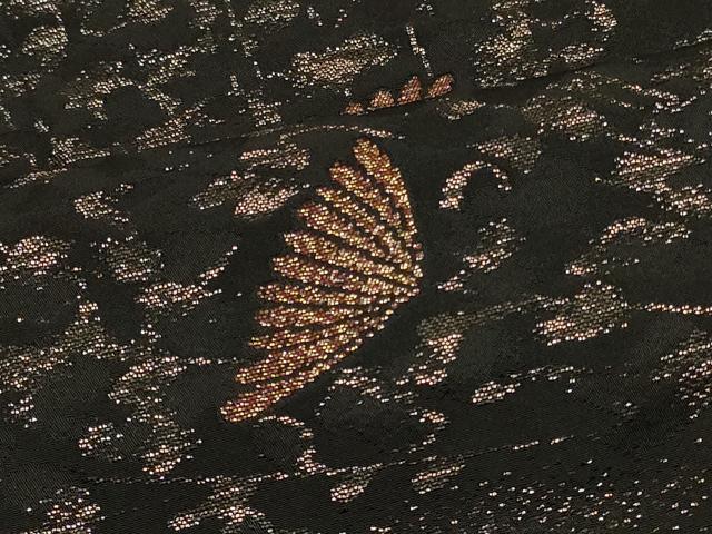 平和屋着物＃羽織　寿光織　枝花文　黒地　金糸　正絹　逸品　CABH6955in